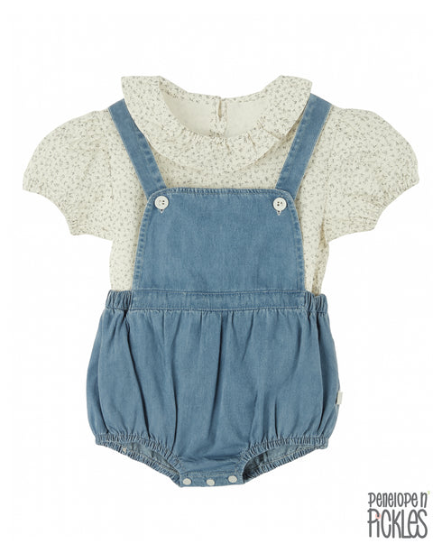Garden Play: Ruffled Cotton Top & Denim Romper 73991